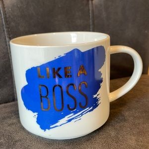 “Like A Boss” Large Coffee Cup Mug White with Blue Design and Gold Lettering